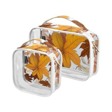 Imagem de GAIGEO Conjunto de bolsas de cosméticos transparentes de abóboras e folhas laranja, bolsa de higiene de plástico, bolsa de viagem feminina, pacote com 2, Folhas de outono - 5, one size