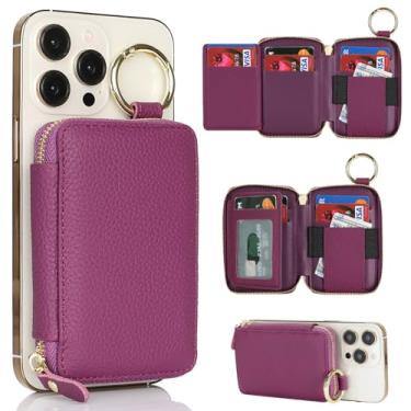 Imagem de Cavor Compatível com carteira MagSafe, carteira magnética de couro genuíno para iPhone 17/16 Pro Max/15 Pro/14 Plus/13/12 Series, suporte magnético para cartão com suporte ajustável, suporte de cartão