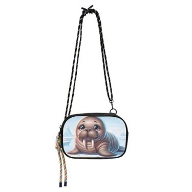 Imagem de TSENQUE Linda bolsa tiracolo feminina com estampa animal morsa pequena bolsa de ombro carteira feminina para iphone