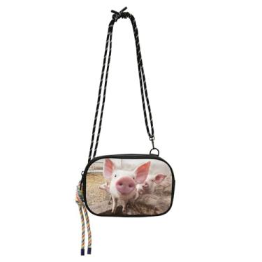 Imagem de TSENQUE Bolsa transversal feminina pequena carteira para celular, pochete de viagem, silhueta de porco, carne de porco