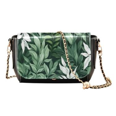 Imagem de GAIGEO Bolsa de ombro feminina de design abstrato, bolsas tiracolo de couro femininas, bolsas transversais de couro para mulheres, Verde e as folhas são verde-escuro - 1, One Size