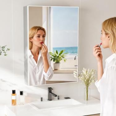 Imagem de LUVODI Armário de banheiro com espelho: Prateleiras de armazenamento de medicamentos de parede