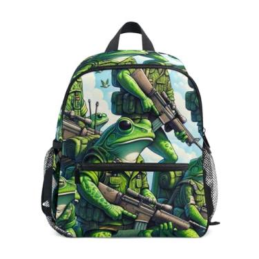 Imagem de GAIGEO Cute Frog Corps Children's Backpack, 10x4x12 In, Girl School Backpack Includes Water Bottle Pockets, Whistle Clip for Safety