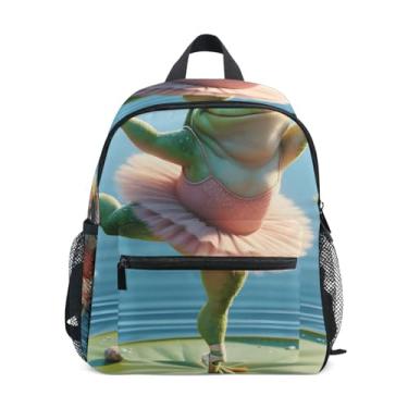Imagem de Funny Ballet Frog Cute Mini Backpack for Kids, 10x4x12 In, Backpack for Kindergarten Girls Includes Water Bottle Pockets, Whistle Clip for Safety