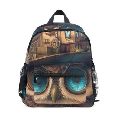 Imagem de GAIGEO Whimsical Owl Painting Children's Backpack, 10x4x12 In, Girl Backpack Includes Water Bottle Pockets, Whistle Clip for Safety