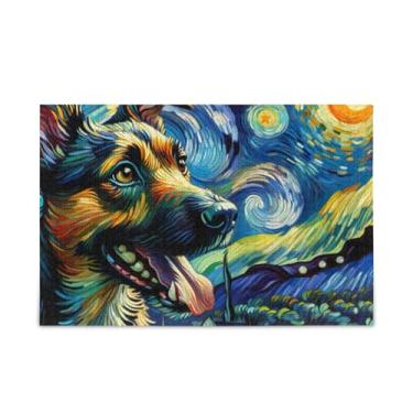 Imagem de Quebra-cabeça de cachorro fofo em noite estrelada resistente peças de quebra-cabeça de 2 mm para adultos, famílias, tamanho final 75 x 50 cm