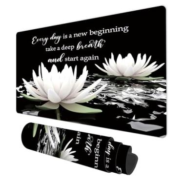 Imagem de SCECALA Mouse pad floral preto e branco, tapete de mesa estendido inspirador para teclado com borda costurada base de borracha antiderrapante, grande mousepad para jogos para mesa computador decoração