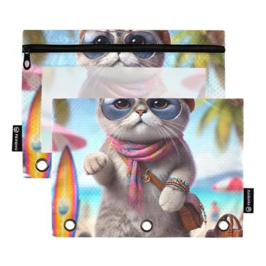 Imagem de Fichário decorativo com 3 anéis, bolsa para lápis, gatinho, moda, gatinho, fichário, caneta, escola, bolsos transparentes, giz de cera, 25 x 18 cm, 2 pacotes