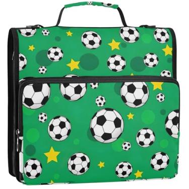 Imagem de Bolas de futebol pretas e brancas verdes 3,8 cm, 3 anéis, organizador de fichário com zíper, bolsa escolar com alça de ombro, portfólio colorido, comporta 500 lençóis, 34,5 x 31,5 x 9 cm