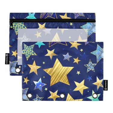 Imagem de GAIGEO Pasta de lápis com 3 argolas, formas variadas, douradas, com zíper, fichário rosa, bolsos transparentes, floral, 25 x 18 cm, 2 pacotes