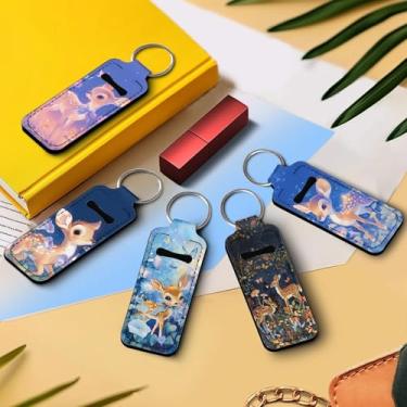 Imagem de Porta-chaves com pingentes labiais – lindo suporte de protetor labial de cervo, capa de batom resistente ao sol para uso diário, design confortável e à prova de poeira