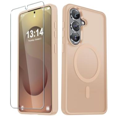Imagem de Capa para Samsung Galaxy S26+ Plus, capa magnética fosca [atualizada em 2026] com 1 protetor de tela, suporte para MagSafe, proteção militar à prova de choque, parte traseira fosca translúcida, rosa