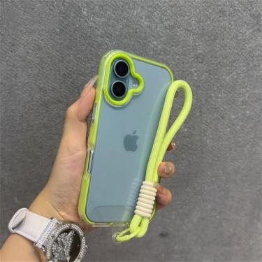 Imagem de Capa transparente para iPhone 11, 12, 13, 14, 15, 16 Pro Max Plus, resistente a impactos, com borda reforçada em TPU macio, verde.