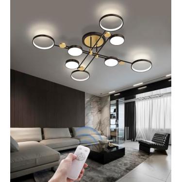 Imagem de Luminária de teto LED moderna, regulável, preta e dourada, com controle remoto, estilo lustre circular, iluminação interna sem cintilação para sala de estar, quarto e sala de jantar (preta,