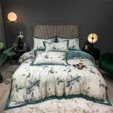 Imagem de Jogo de cama macio e sedoso com estampa floral refrescante de verão, capa de edredom e lençol, estilo 9, tamanho King (220x240cm), 4 peças