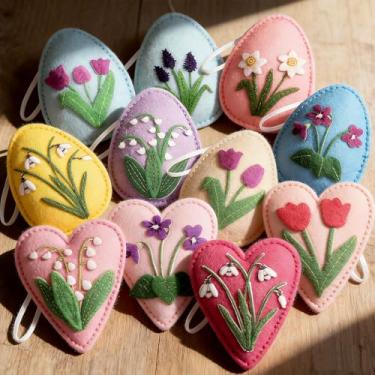 Imagem de SmoothNovelty 12 peças de enfeites de feltro de primavera para árvore 3D bordado de flores decorações penduradas 7,5 cm primavera flor tulipa bolas de feltro para decoração de árvore de festa de