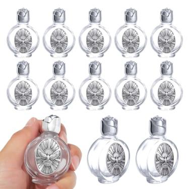 Imagem de KOMI 12 peças de garrafa de água benta de vidro 0,5 floz mini recipiente de água benta com pomba do espírito santo em relevo religiosa vazia garrafa de viagem presentes católicos da igreja