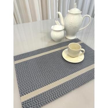 Imagem de Jogo Americano Mesa Posta Impermeável Redondo ou Retangular para Jantar e Eventos – Kit 4 ou 6 Lugares Decorativo Luxo (22. Azul Marinho e Bege,4 Unidades)