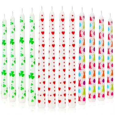Imagem de Nuanchu 12 peças de velas afuniladas para o dia dos namorados de 25,4 cm para decoração de mesa de Dia de São Patrício e Páscoa, coração vermelho, trevos e ovos de coelho, presentes para aniversário