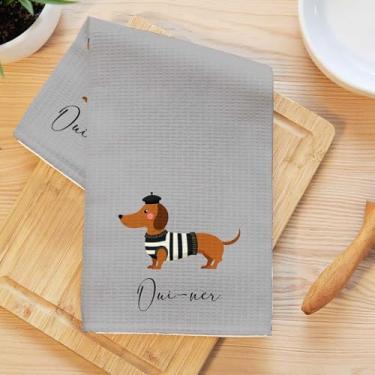 Imagem de Toalhas de cozinha fofas de dachshund, pano de prato de microfibra absorvente decorativo para cães, toalha de chá, toalhas de mão de trama de waffle para casa de banho, cozinha, presentes para amantes