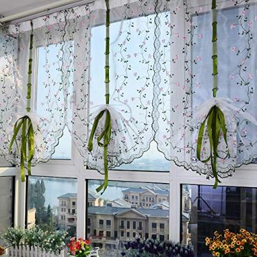 Imagem de Tule Fio Cortinas Transparentes Persianas Romanas Estampadas com Crisântemo Decoração de Janela para Sala Estar Quarto Varanda Hotel Excelente Resistê