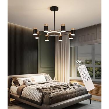 Imagem de Luminária de teto LED moderna, luminária pendente para sala de estar, temperatura de cor ajustável com controle remoto (3 modos de luz), foco de luz para sala de estar e quarto (8 lâmpadas)