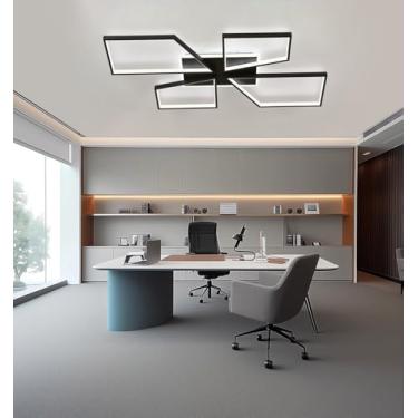 Imagem de Luminária de teto LED moderna com controle remoto, 100 cm, dimerizável, quadrada, 120 W, alta potência, preta, ideal para sala de estar, quarto, luz quente e escritórios.