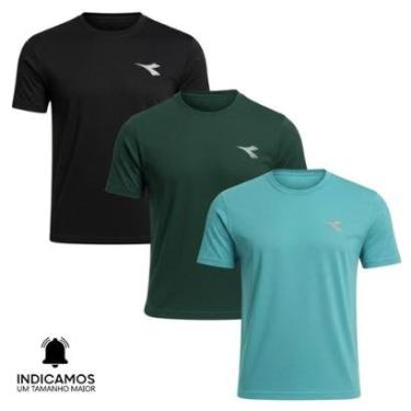Imagem de Kit 3 Camisetas Diadora Small Logo Masculina - Azul Turquesa e Preto XGG-Masculino