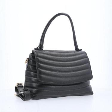 Imagem de Bolsa Feminina de Couro Matelasse com alça Fixa - BAUARTE, Preto