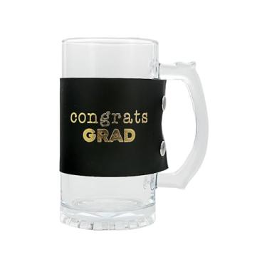 Imagem de Pavilion - Congrats Grad - 473 ml com alça de couro PU embrulhado caneca de cerveja copo copos copos associados universitários graduação mestrado doutorado ensino médio presente de formatura