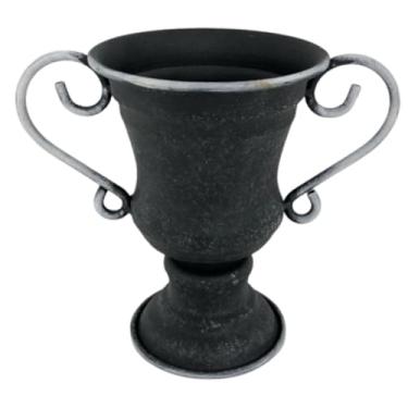 Imagem de Generic Vaso de flores vintage em formato de troféu, decorativo e, feito de ferro, ideal para jardim, quarto, mesa ou escritório, Preto
