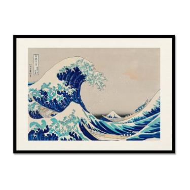 Imagem de Galeria japonesa impressões de arte de parede vintage onda Ukiyo-e pôster Katsushika Hokusai Kanagawa pintura em tela sala de estar decoração de casa (SKU1,40.6x61.0 cm = (40x60cm), moldura de metal
