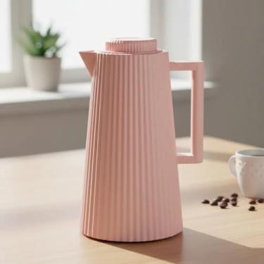 Imagem de Garrafa Térmica com Isolamento, Rosa, 1 Litro, Polipropileno com Ampola de Vidro, Design Graffiato em Relevo, 25cm Altura