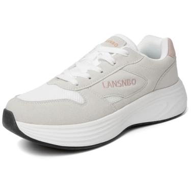 Imagem de LANSNBO Tênis feminino de corrida, caminhada, acolchoado, confortável, respirável, leve, antiderrapante, atlético, moderno, tênis para tênis, academia, treino, fitness, cross training casual, Cinza