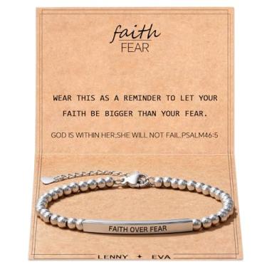Imagem de LINY Presentes inspiradores para mulheres, presentes Faith Over Fear, pulseira de tubo inspiradora personalizada, versículo bíblico cristão, joia de fé, presente religioso de oração de Jesus para