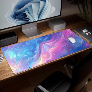 Imagem de Tapete de mesa minimalista de couro, mouse pad de arte colorida grande teclado de computador mousepad para jogos à prova d'água protetor e capa de mesa, tapete de mouse decorativo de couro PU para