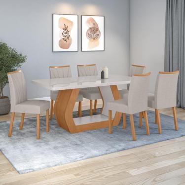 Imagem de Conjunto Sala De Jantar Mesa Easy Tower 170x90cm Mdf/vidro Com 6 Cadeira Armoni Linho Mosaico Cinza Amendoa/off White