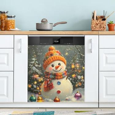 Imagem de xigua Linda capa magnética de boneco de neve de Natal, adesivos magnéticos decorativos antiarranhões para painel de geladeira e lava-louças, decoração personalizada de cozinha doméstica 58 x 66 cm