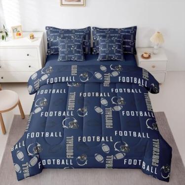 Imagem de jejeloiu Jogo de edredom de futebol americano, tamanho Queen, Dallas, 7 peças, para meninos, meninas, adolescentes, futebol americano, cidade, cama, azul, cinza, respirável, macio, para decoração de