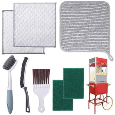 Imagem de XANGNIER Kit de limpeza de máquina de pipoca, conjunto de 8 peças de limpeza multifuncional com escova de cabo longo, escova de fenda e pano absorvente de óleo para limpeza profunda de pipoca, panela
