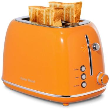 Imagem de Torradeira 2 Fatias Roter Mond Retro Aço Inoxidável, Funções Bagel, Cancelar, Descongelar, 6 Níveis, Laranja, 110V