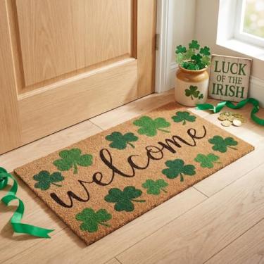 Imagem de Dunzy Tapete de porta de Dia de São Patrício com estampa de trevo tapete de boas-vindas antiderrapante para entrada interna e externa, capacho de fibra sintética para decoração de casa no dia de São