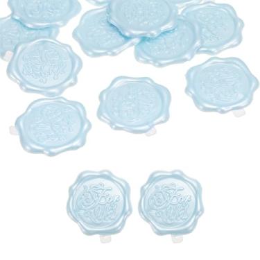 Imagem de PATIKIL Adesivos de lacre de cera, 12 peças autoadesivos em relevo para você para envelope carta de convite de casamento cartão de convite de aniversário embrulho de presente, azul