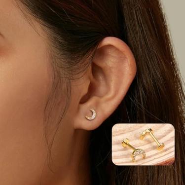 Imagem de Brincos Tragus 16G para mulheres com rosca labret de aço inoxidável, hélice, concha, piercing de tragus, joia prata ouro, standard, Aço inoxidável, Sem pedra preciosa