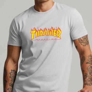 Imagem de Camiseta Thrasher Masculina Skatista Streetwear Básica Casual Algodão 