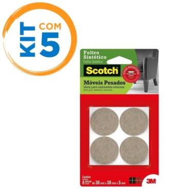 Imagem de Kit 5 Cartelas Feltro Adesivo Para Móveis Pesados Cadeira Mesa 3m Scot