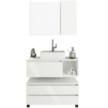 Imagem de Kit Gabinete Balcão E Espelheira De Banheiro Marina Branco - TECNOMÓBI