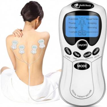 Imagem de Massageador Elétrico Digital TENS/EMS Bivolt com Tela LCD | Eletroestimulador Muscular e Nervoso para Alívio da Dor, Tensão e Fadiga | Portátil com 4 Eletrodos, Fonte e Pilhas Inclusas | Massagem e Acupuntura