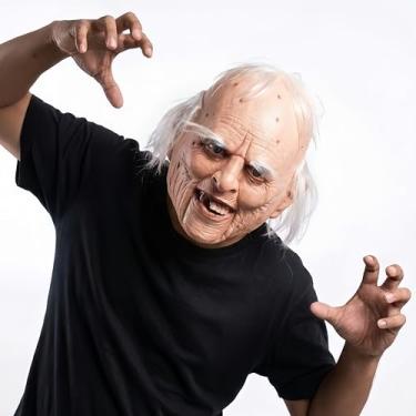 Imagem de x-merry toy Realistic Old Man Mask - Latex Full Head Grandpa Masks with Balding Hair & Missing Teeth Funny Wrinkle Face for Halloween Costume Party Adult Elderly Person Disguise Prank Props
