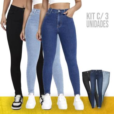 Imagem de Kit c/3 Calças Jeans Skinny Femininas Elastano Slim Estica 448 - Iron,